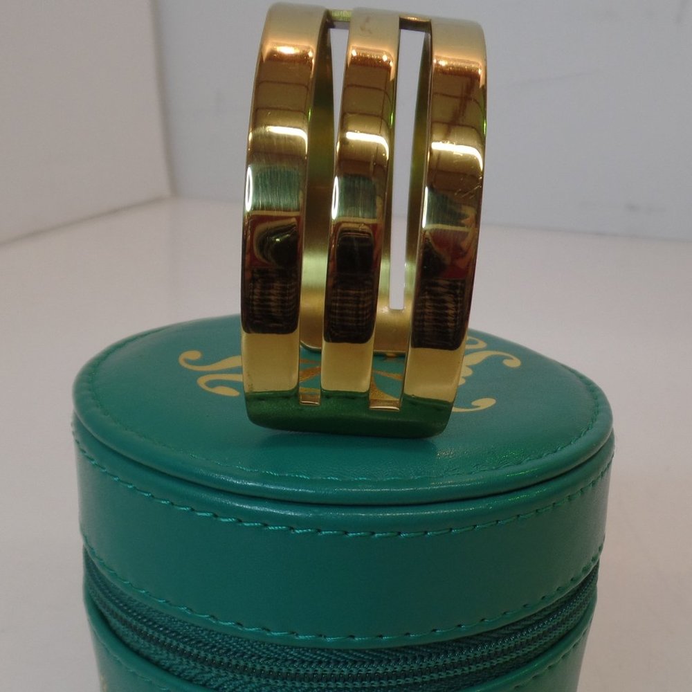 Rustic Cuff Bracelet Goldtone Cuff With Zippered Case Stamped